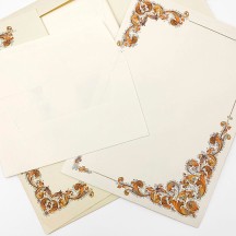 Italian Stationery Letter Writing Set in Portfolio ~ 10 sheets + 10 envelopes ~ Brown Florentine